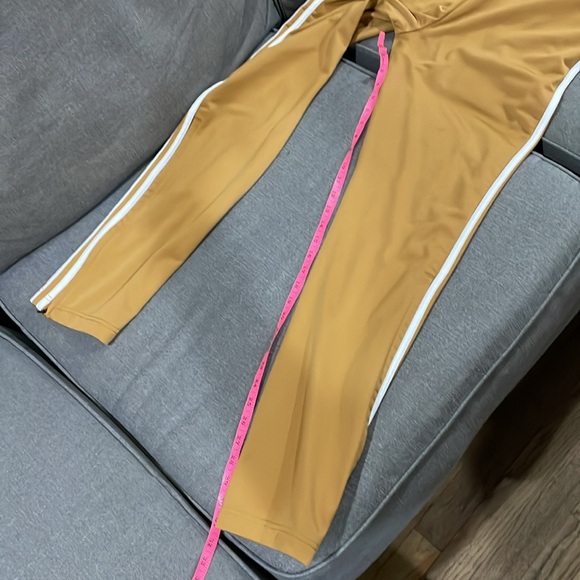 Adidas Track Pants in Gold with White Stripes slight flare - Picture 8 of 12